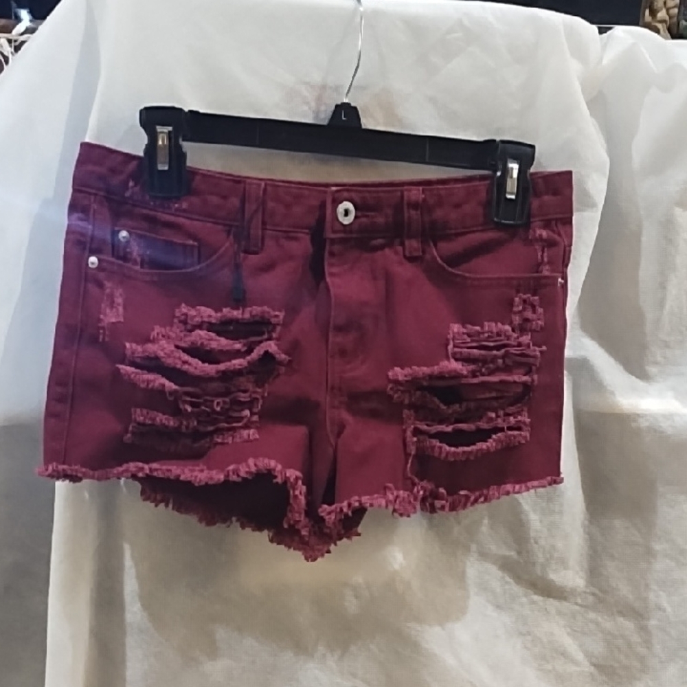 Distressed Burgundy Women Shorts